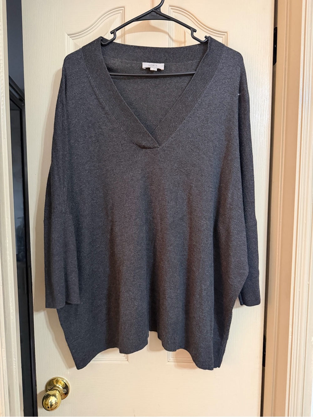 LOFT Charcoal Gray V-Neck Oversized Sweater